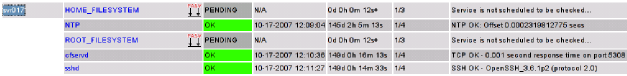 Part of Nagios' Service Detail page. This shows two passive services for which MonAMI will provide data.